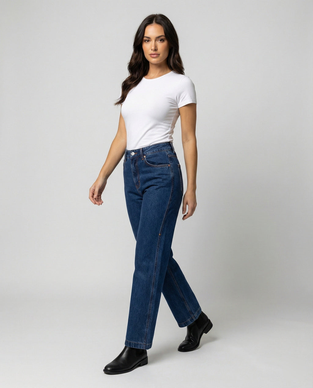 Blue Vintage Denim High Waist Straight Leg Jeans