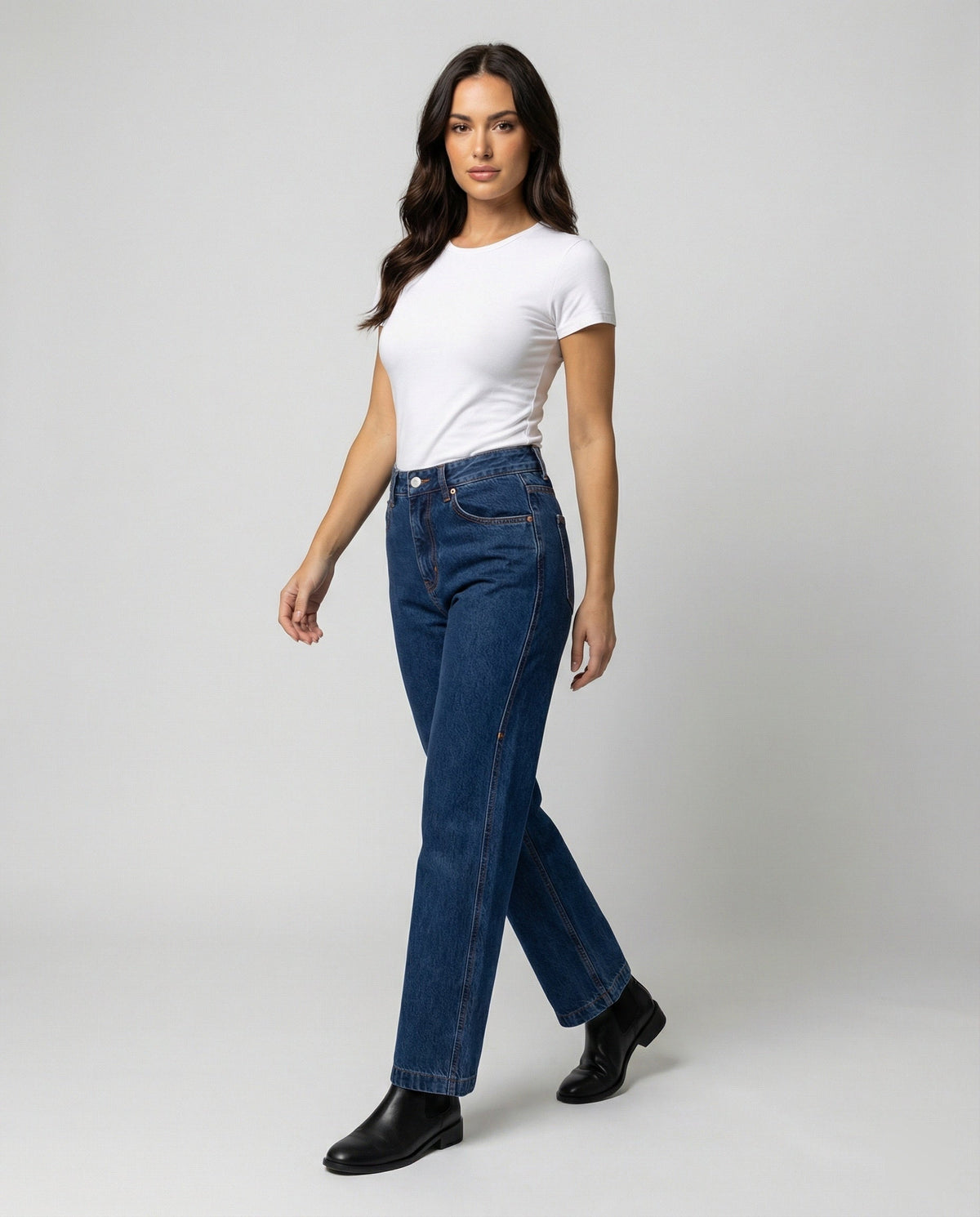 Blue Vintage Denim High Waist Straight Leg Jeans
