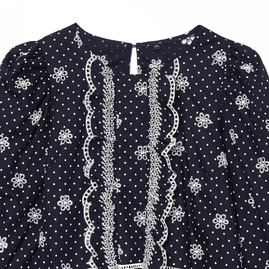 Women's Blouse with Lace and Ruffle Details