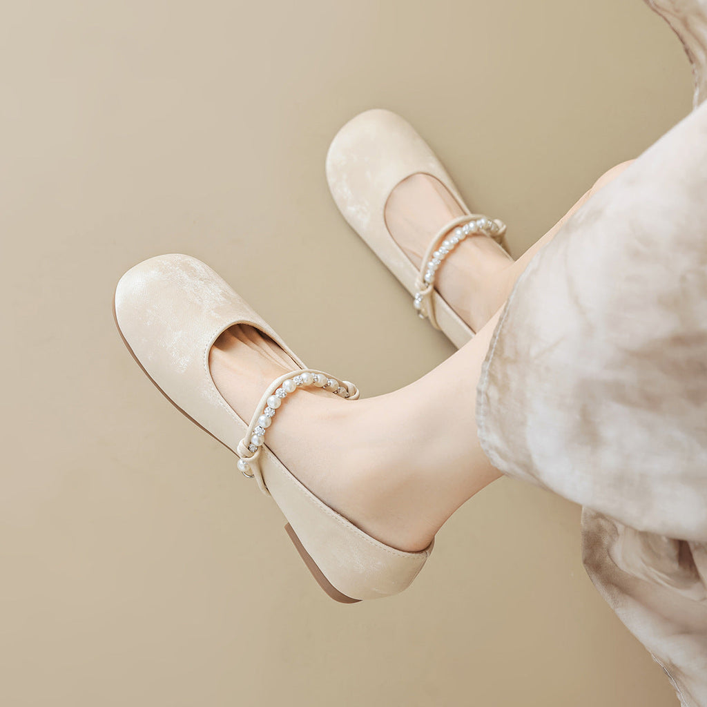Women's Ballet Flats with Elegant Pearl Appliqué