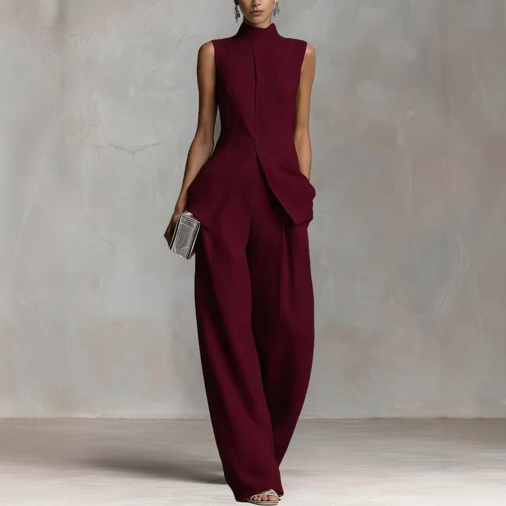 Women's Elegant High-Neck Wide-Leg Jumpsuit