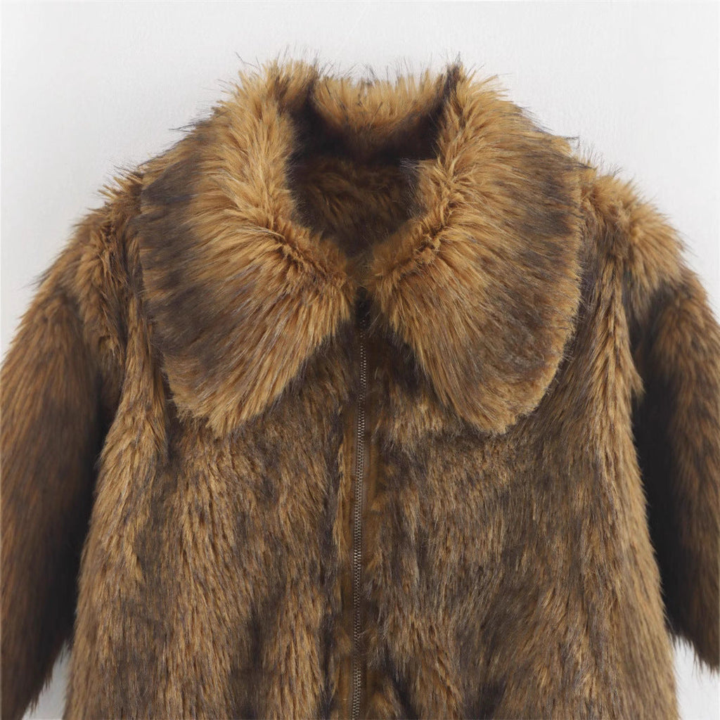 Elegant Faux Fur Jacket with Wide Collar