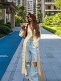 Women's Large Knit Cardigan with Open Mesh Structure and Wide Sleeves