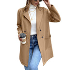 Women's Elegant Oversized Blazer Jacket with Double-Breasted Placket and Practical Pockets