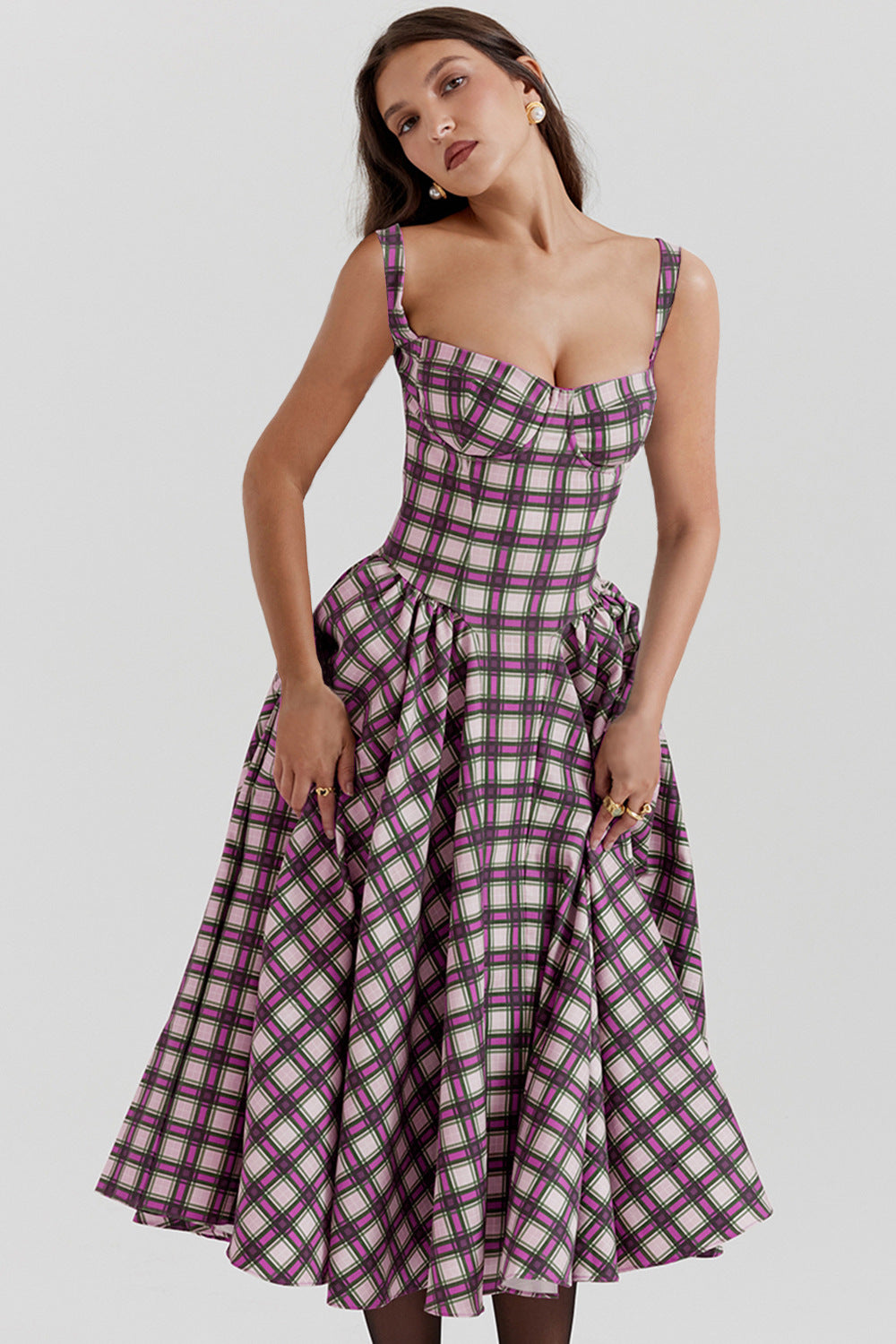 Women's Maxi Skirt with Plaid Design and Pockets