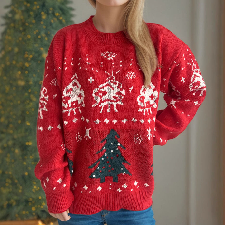 Women's Knit Christmas Sweater with Festive Motifs
