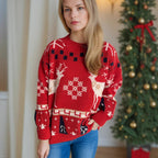 Women's Patterned Christmas Sweater with Festive Reindeer Design and Oversized Fit