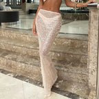 Women's Glitter Maxi Skirt with Sheer Accents and Shimmering Fabric