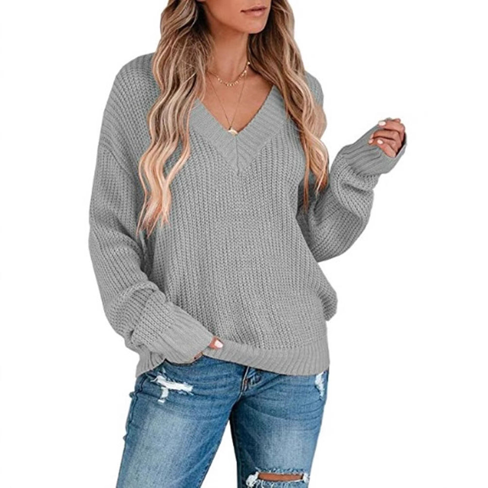 Women's V-Neck Fine Knit Pullover