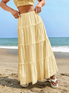 Women's Maxi Skirt with Eyelet Pattern and Voluminous Ruffles