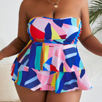 Women's Swim Set with Colorful Ruffle and Strapless Design