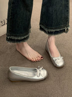 Women's Ballet Flats with Decorative Bow Detail and Fleece Outsole