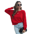 Women's Chic Knit Sweater with Textured Wave Pattern