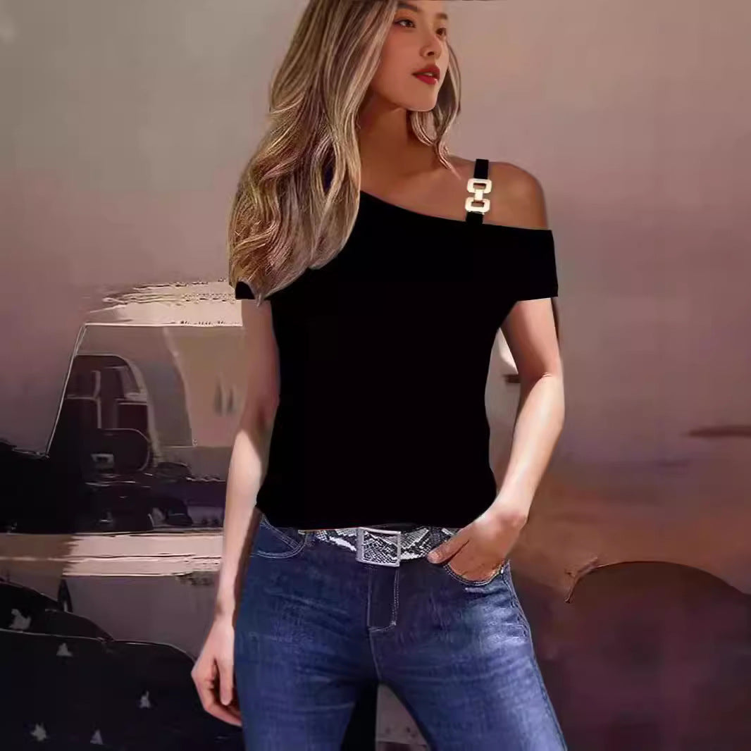 Women's Asymmetrical Top with Decorative Strap