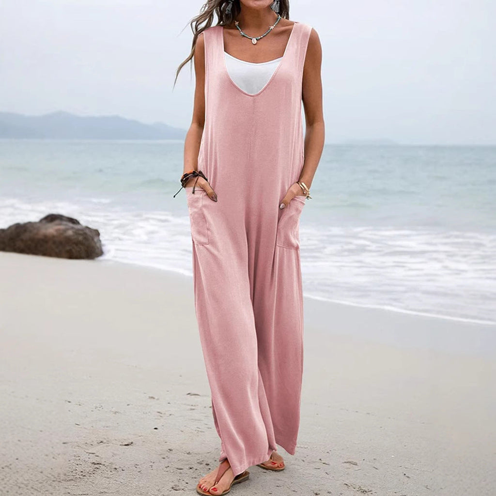 Women's Casual Wide-Leg Jumpsuit with Pockets
