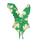 Women's Swimsuit with Voluminous Flutter Sleeves and Matching Wrap Skirt