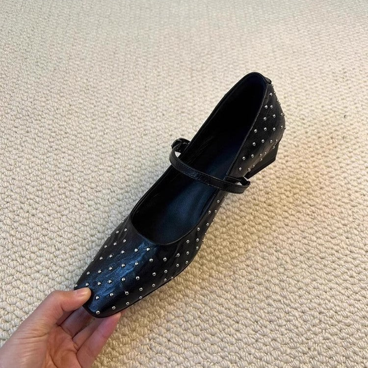 Women's Ballet Flats with Decorative Studs and Straps