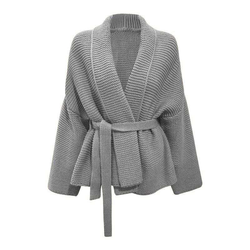 Women's Chunky Knit Cardigan with Modern Wrap Design and Wide Collar