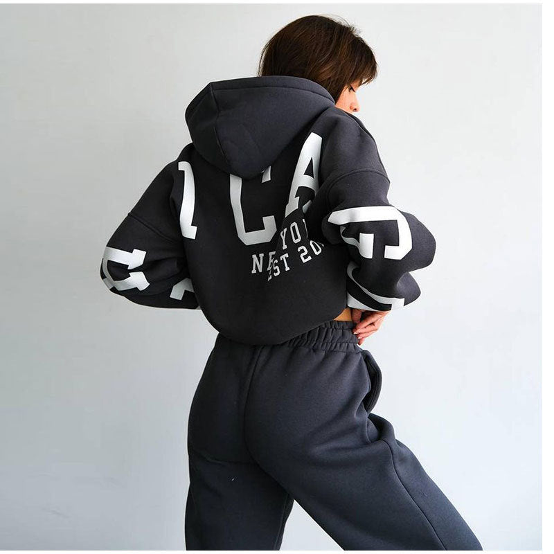 Women's Casual Oversized Sweat Suit with Hood and Elastic Waist