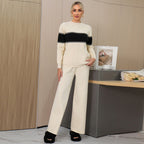 Women's Cozy Knit Loungewear Set with Textured Pattern and Wide Leg