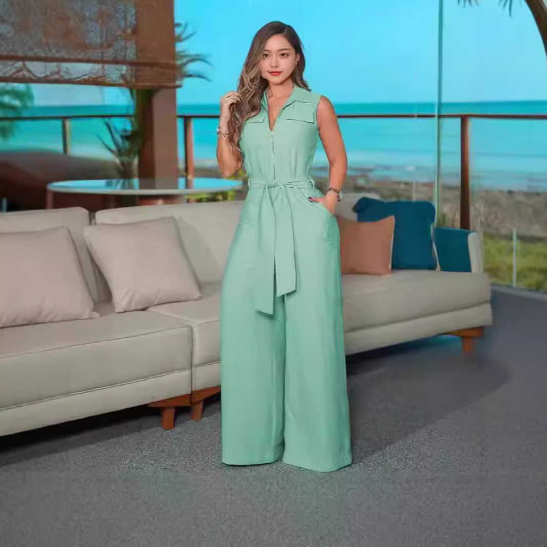 Women's Airy Jumpsuit with Belt and Pockets