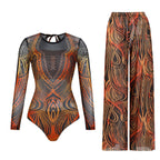 Women's High-Waisted Palazzo Trousers with Pattern