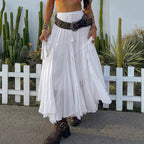 Women's Maxi Skirt with Elastic Waistband and Side Pockets