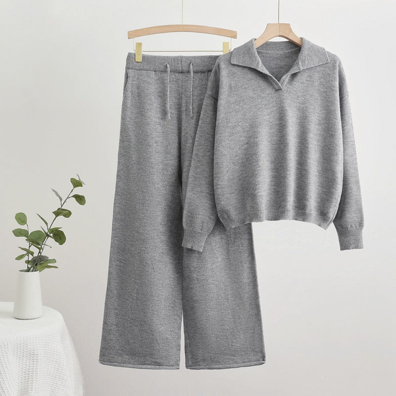 Women's Cozy Knit Loungewear Set with Wide-Cut Sweater and Pants