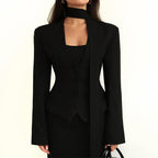 Women's Blazer with High Neck and Voluminous Sleeves