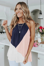 Women's Sleeveless Top with Geometric Color Block Design