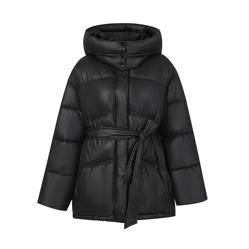 Women's Fashionable Padded Winter Coat with Belt and Hood
