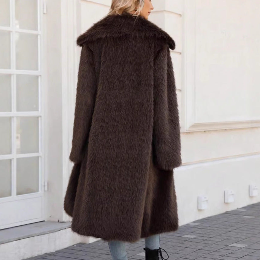 Women's Fluffy Faux Fur Coat with Soft Lapel