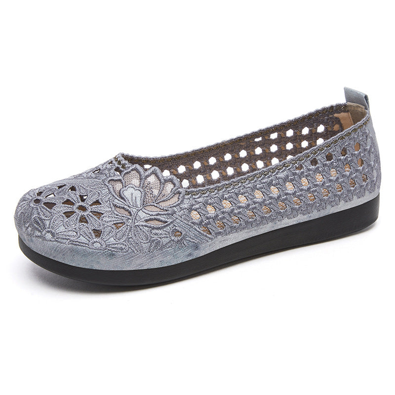 Women's Floral Embroidered Ballet Flats with Non-Slip Sole