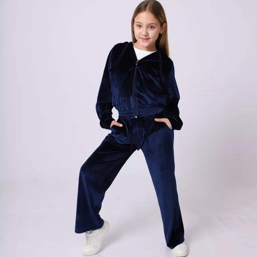 Women's Comfortable Velvet Suit with High-Neck Zipper