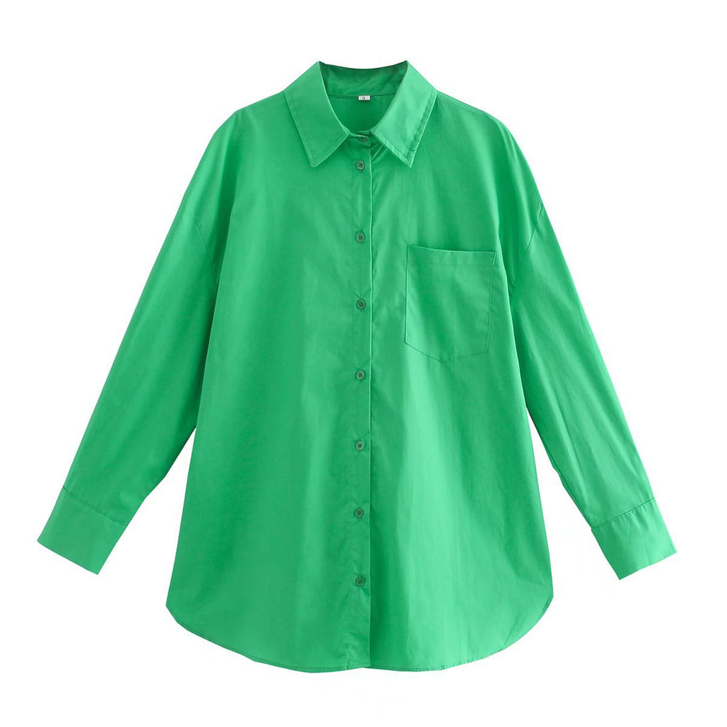 Women's Long-Sleeve Blouse with Elegant Cut and Cotton Fabric