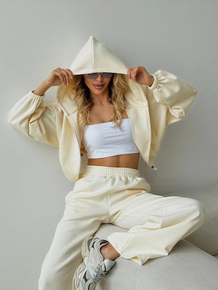 Women's Casual Lounge Set with Hoodie and Wide-Leg Pants