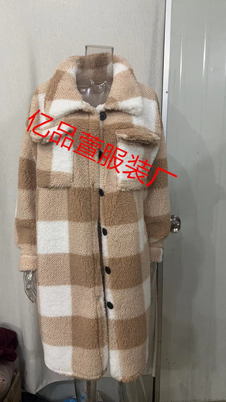 Women's Cozy Plaid Coat with Soft Lining and Button Placket