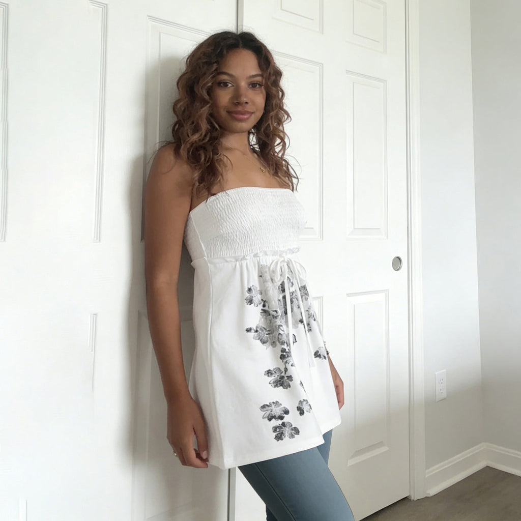 Women's Cotton Skirt with Floral Patterns and Elastic Waistband
