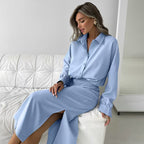 Elegant Long-Sleeve Shirt with Matching Maxi Skirt