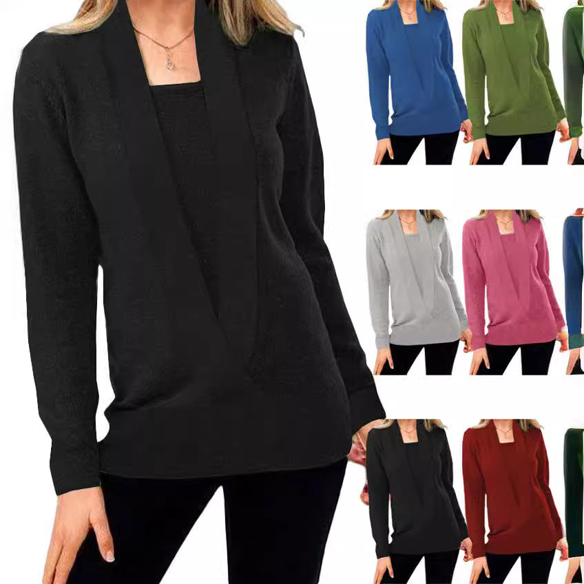 Women's Elegant V-Neck Sweater with Textured Design
