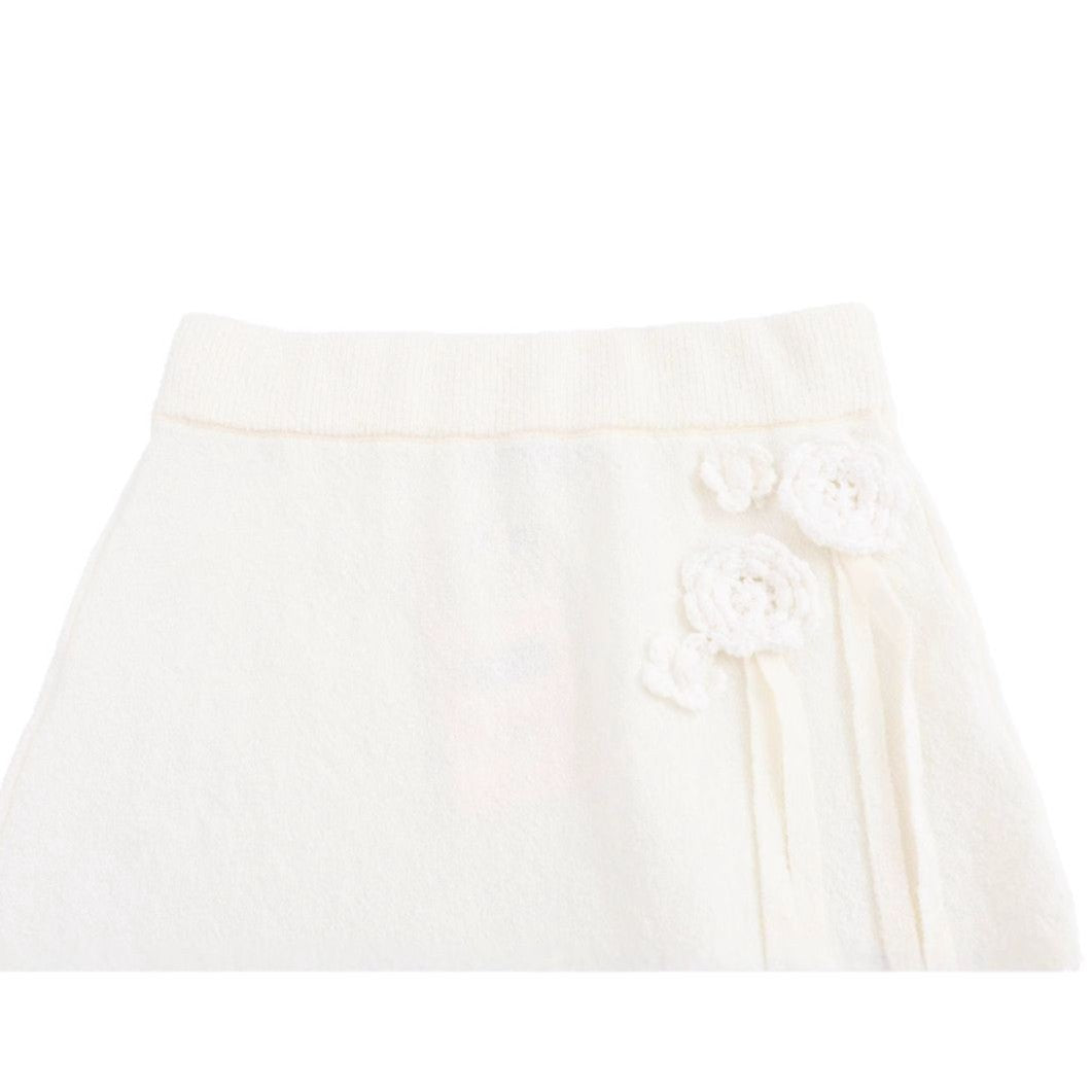 Women's Midi Skirt with Floral Ruffle Design and Elastic Waist