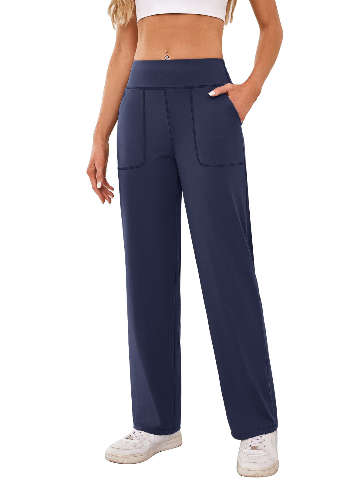 Women's Comfortable Casual Pants with Side Pockets and Elastic Waistband