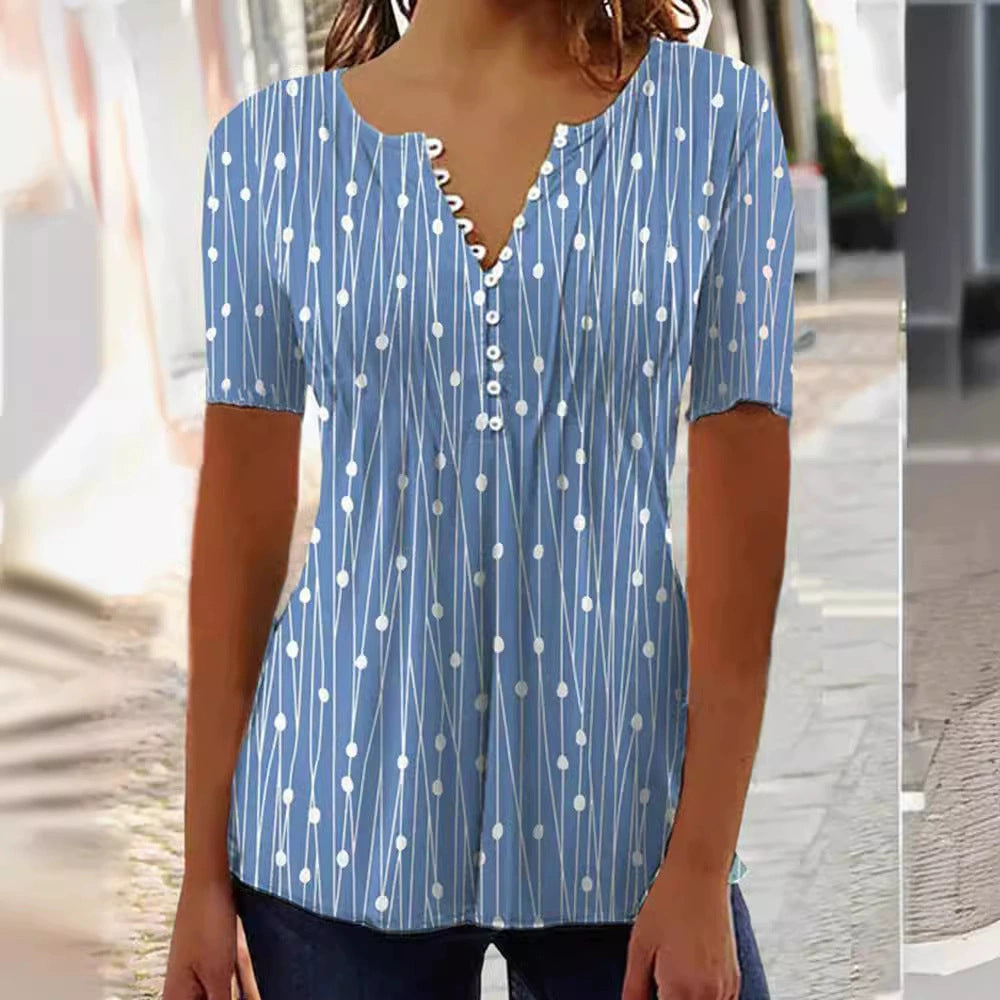 Polka Dot Blouse with Button Placket