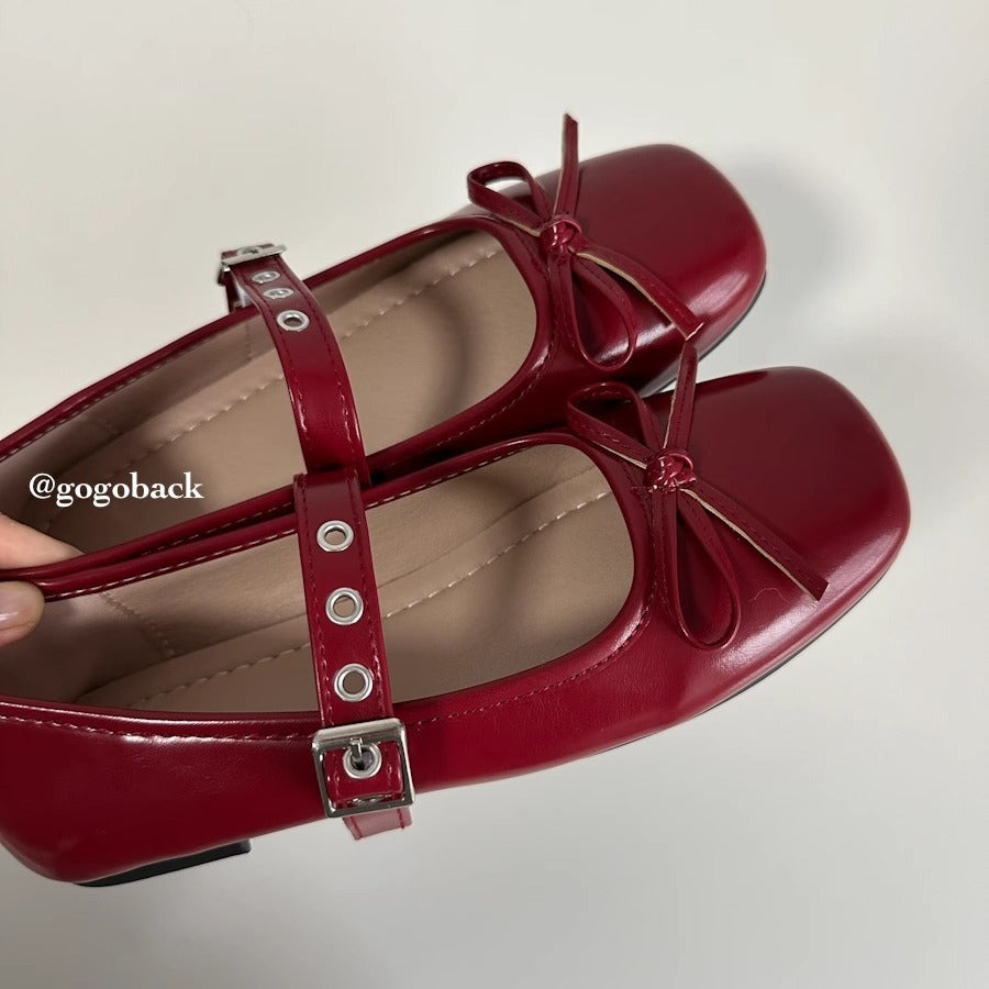 Women's Ballet Flats with Bow Accent and Adjustable Strap