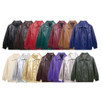 Women's Elegant Faux Leather Jacket with High Collar and Elastic Cuffs