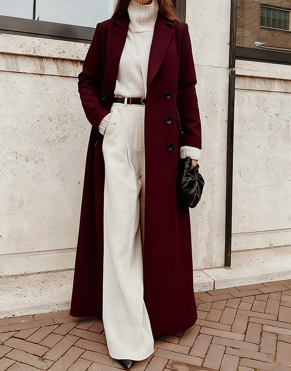 Elegant Women's Double-Breasted Coat with Deep Pockets