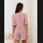 Women's Blouse with Ruffle Details and Tie Front