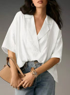 Women's Casual V-Neck Blouse with Wide Sleeves
