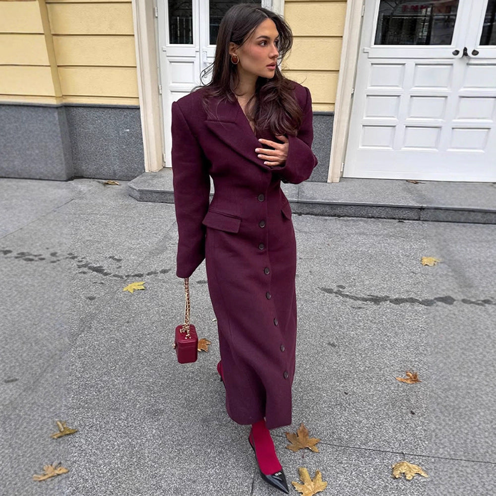 Women's Elegant Textured Wool Coat with Pockets