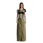 Women's High-Waisted Denim Maxi Skirt with Frayed Hem